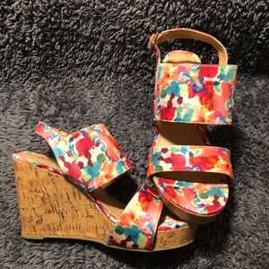 Size 8 summer multi colored wedge heels